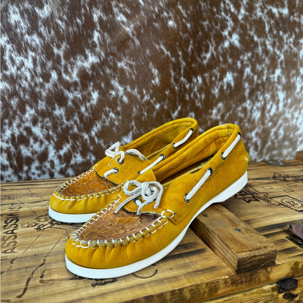 Yellow Moccasins with Tooled Toe